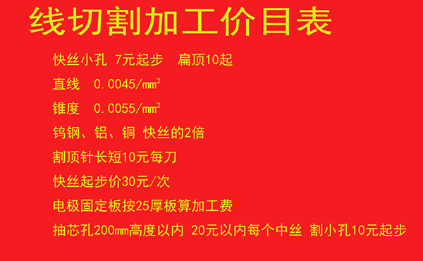 線切割加工價格表